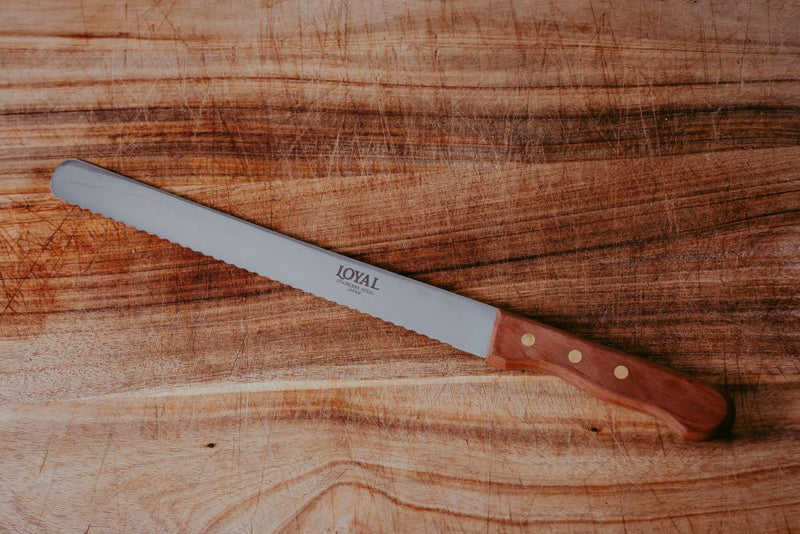 Bread Knife 30cm Loyal Wavy Edge – Wooden Handle, 30cm Stainless Steel, Made in Japan